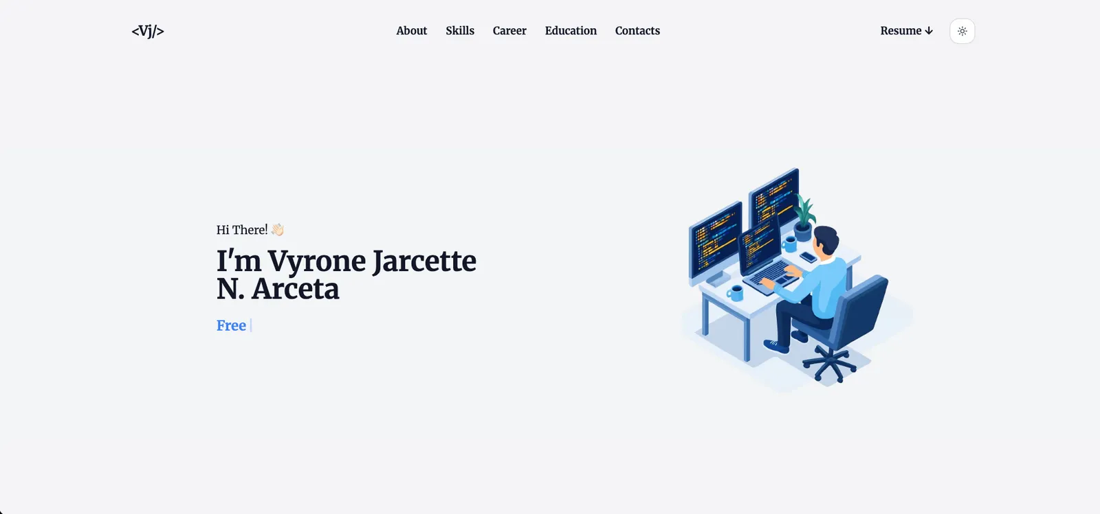 VJ - Software Engineer portfolio website screenshot by ARCETA, VYRONE JARCETTE