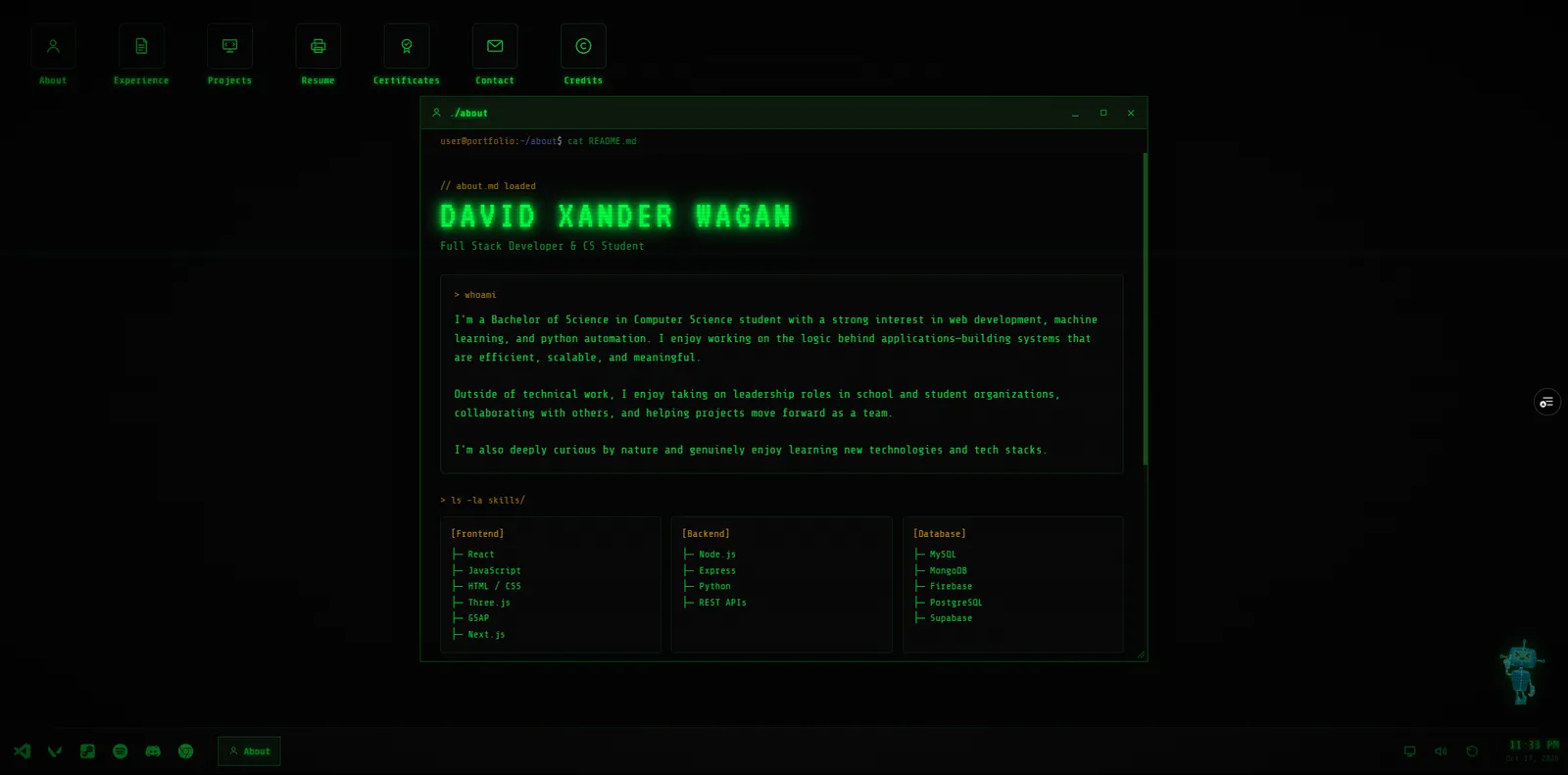 DavidOS - David's CS Portfolio portfolio screenshot