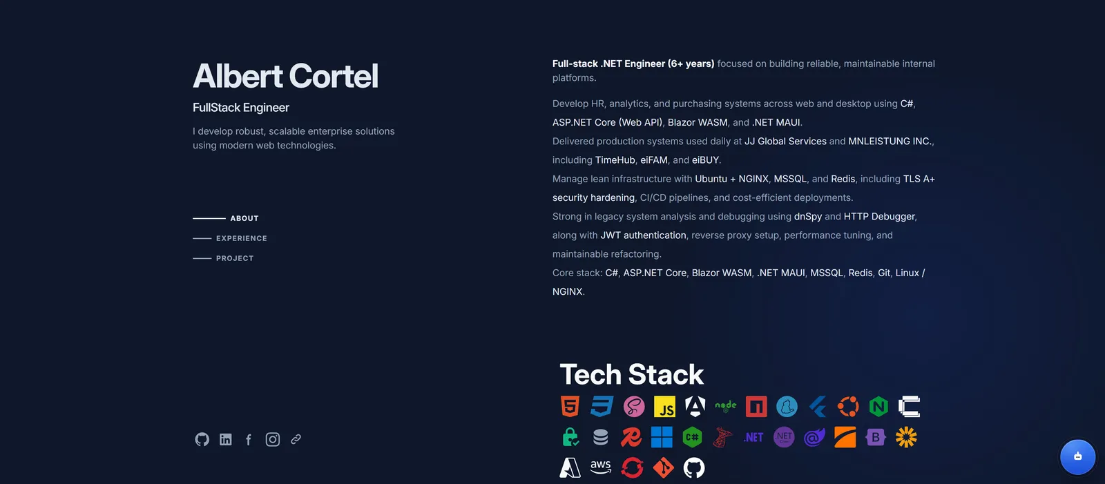 Albert Cortel - FullStack Engineer portfolio screenshot