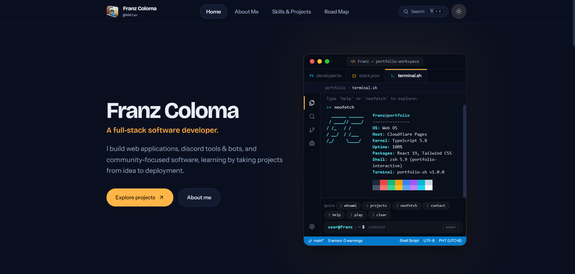 Franz Coloma - An upcoming fullstack developer. portfolio website screenshot by https.ian.com