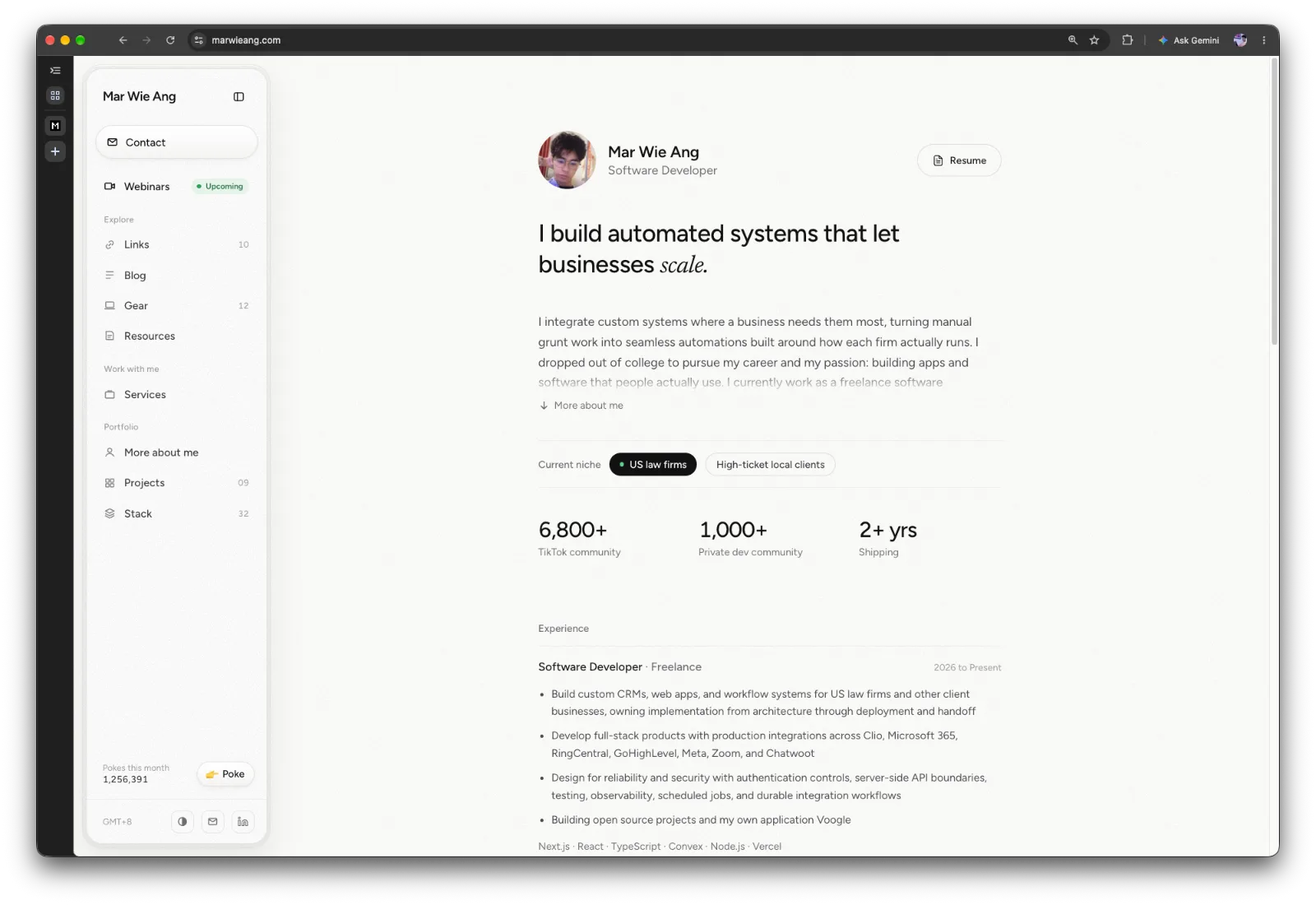 Mar Wie Ang - Full Stack portfolio website screenshot by mawry_