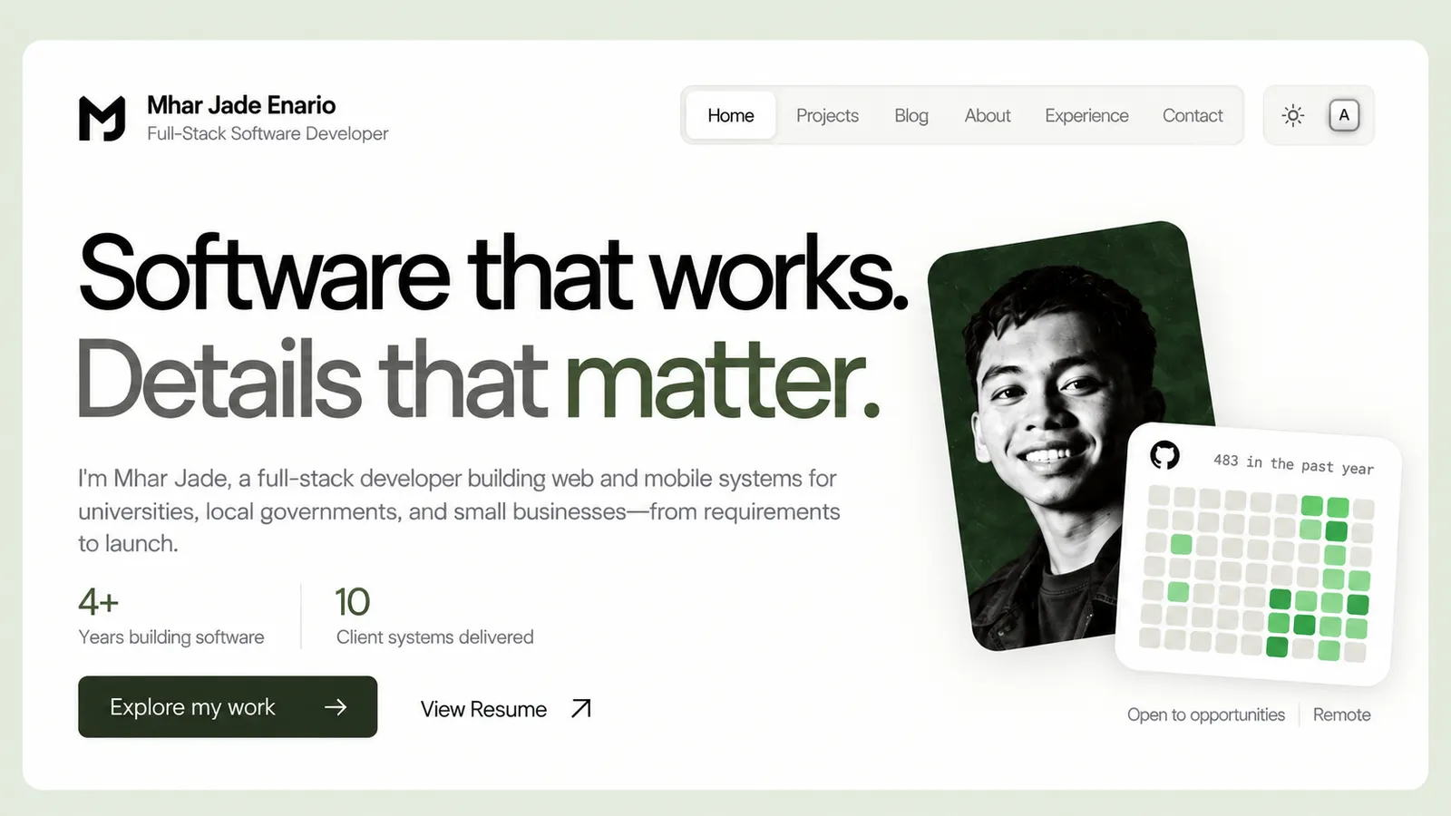 MJ - FullStack Developer portfolio screenshot