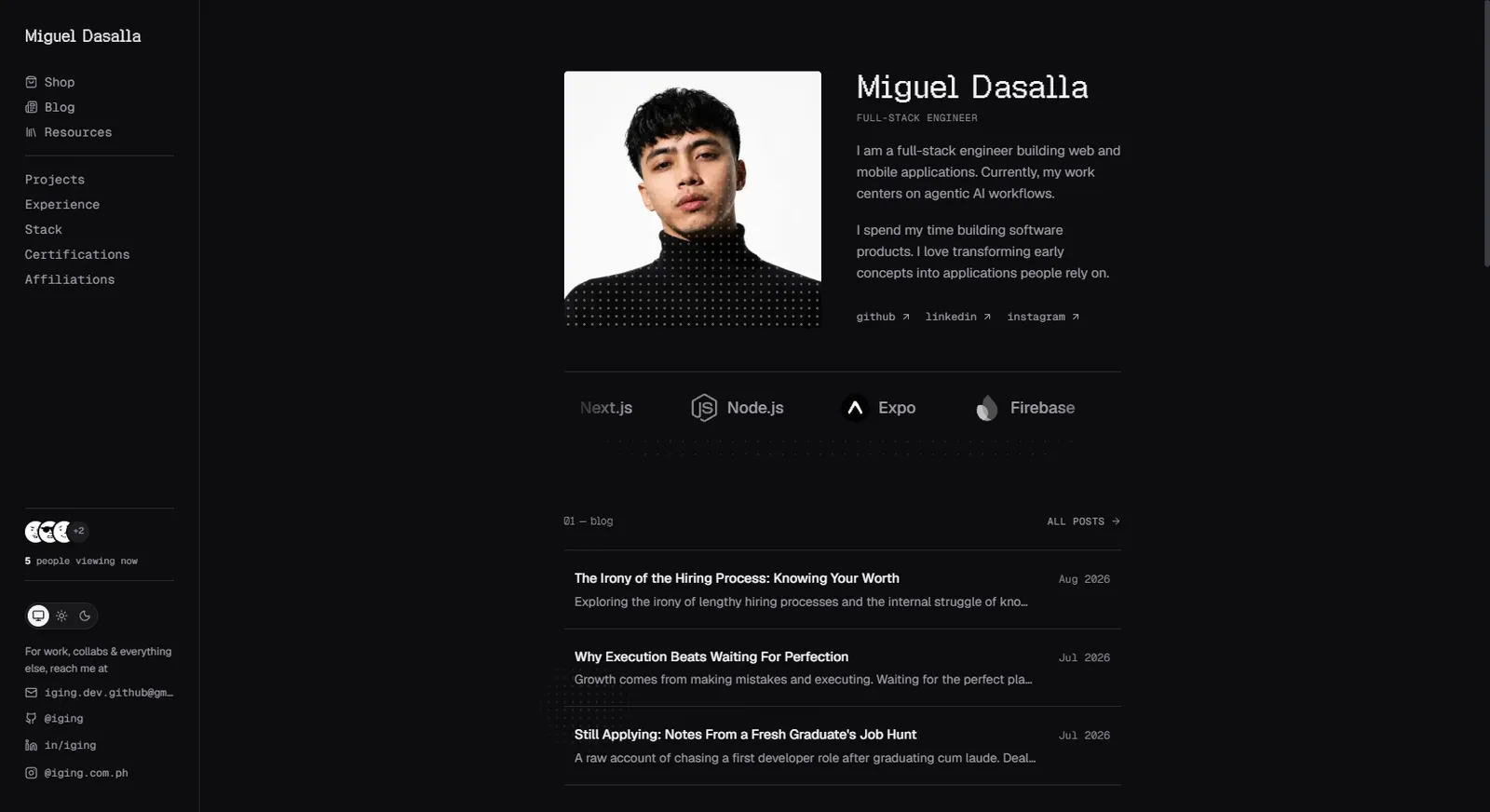 Miguel Enrique Dasalla - Full Stack Engineer portfolio website screenshot by iging.tech