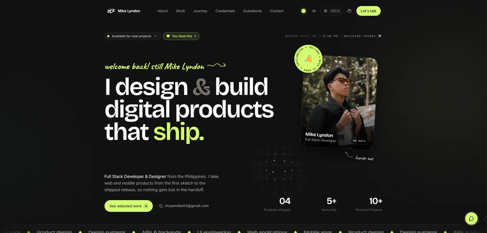 Mike Lyndon Bigcas | Full-Stack Developer portfolio website screenshot by the_supremo14