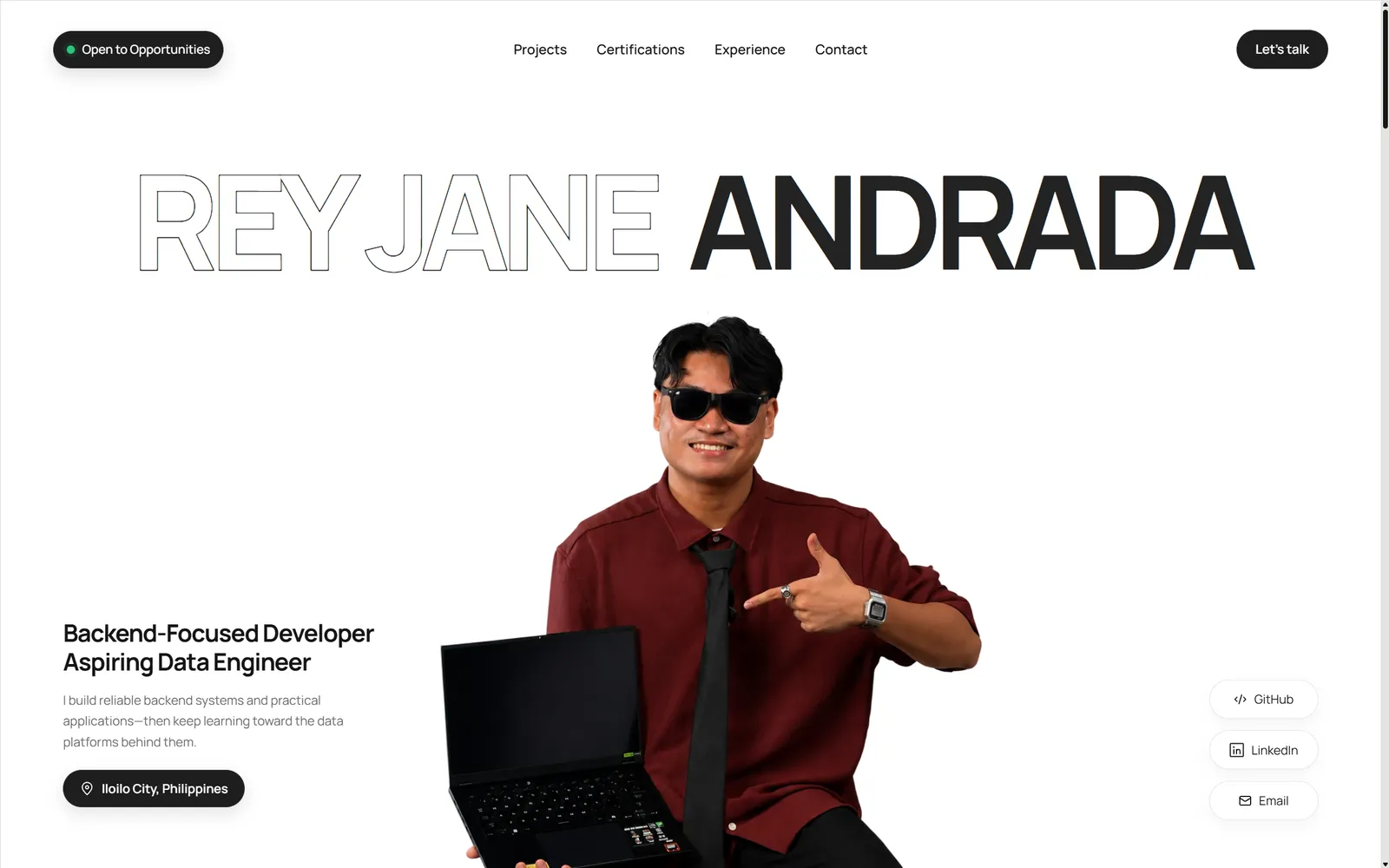Rey Jane Andrada - Backend-Focused Full-Stack Developer portfolio screenshot
