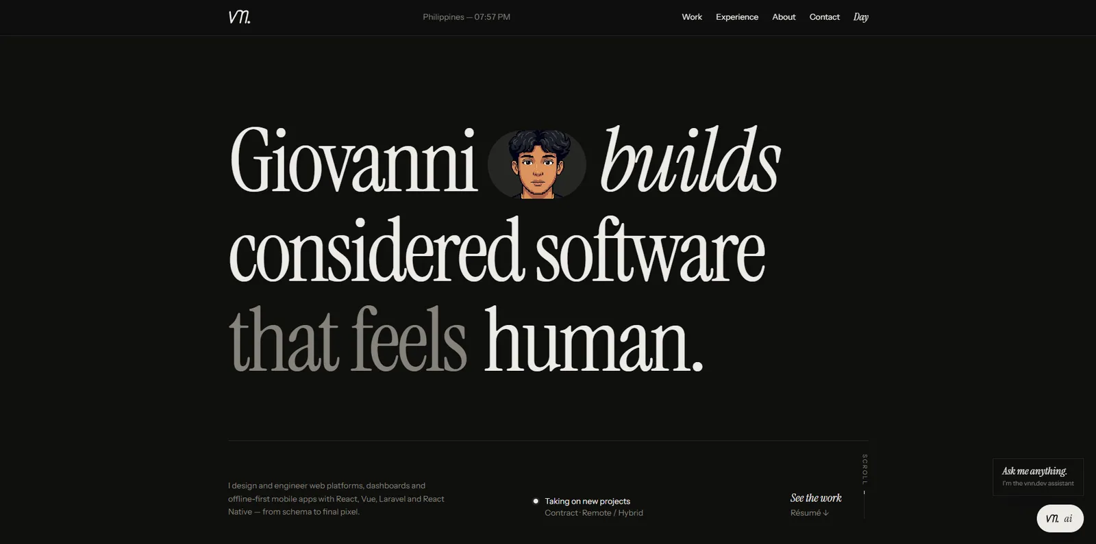 Giovanni Hanz Guino - Full Stack Web Developer portfolio screenshot