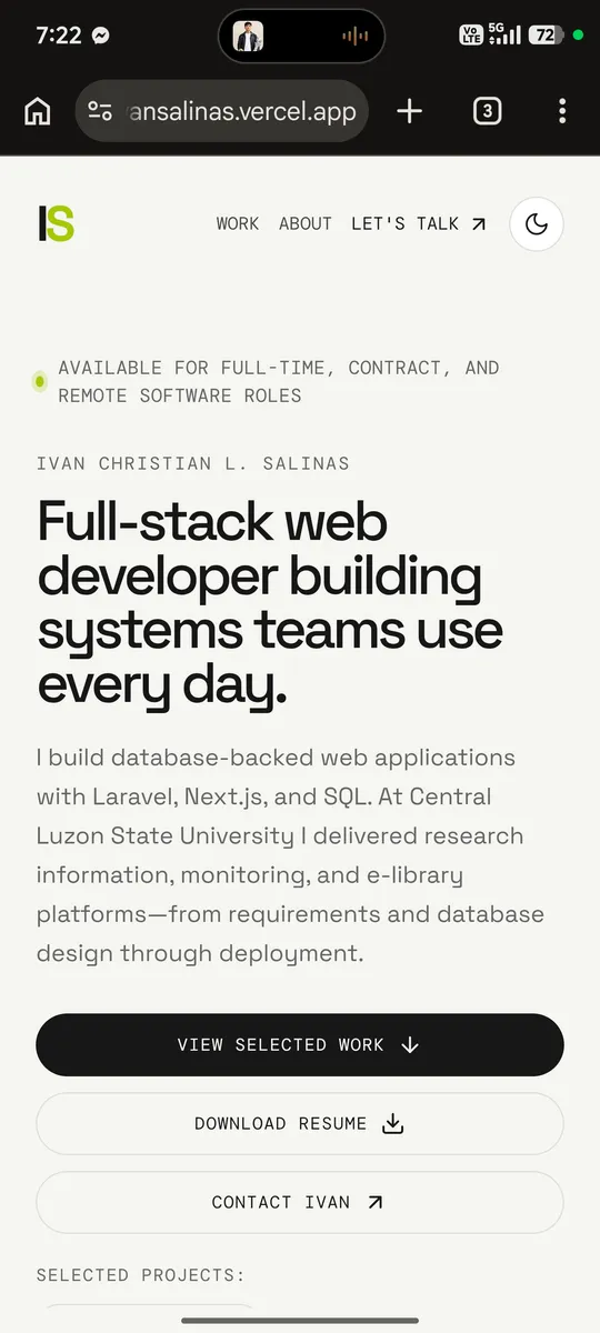 ICLS Full Stack portfolio screenshot