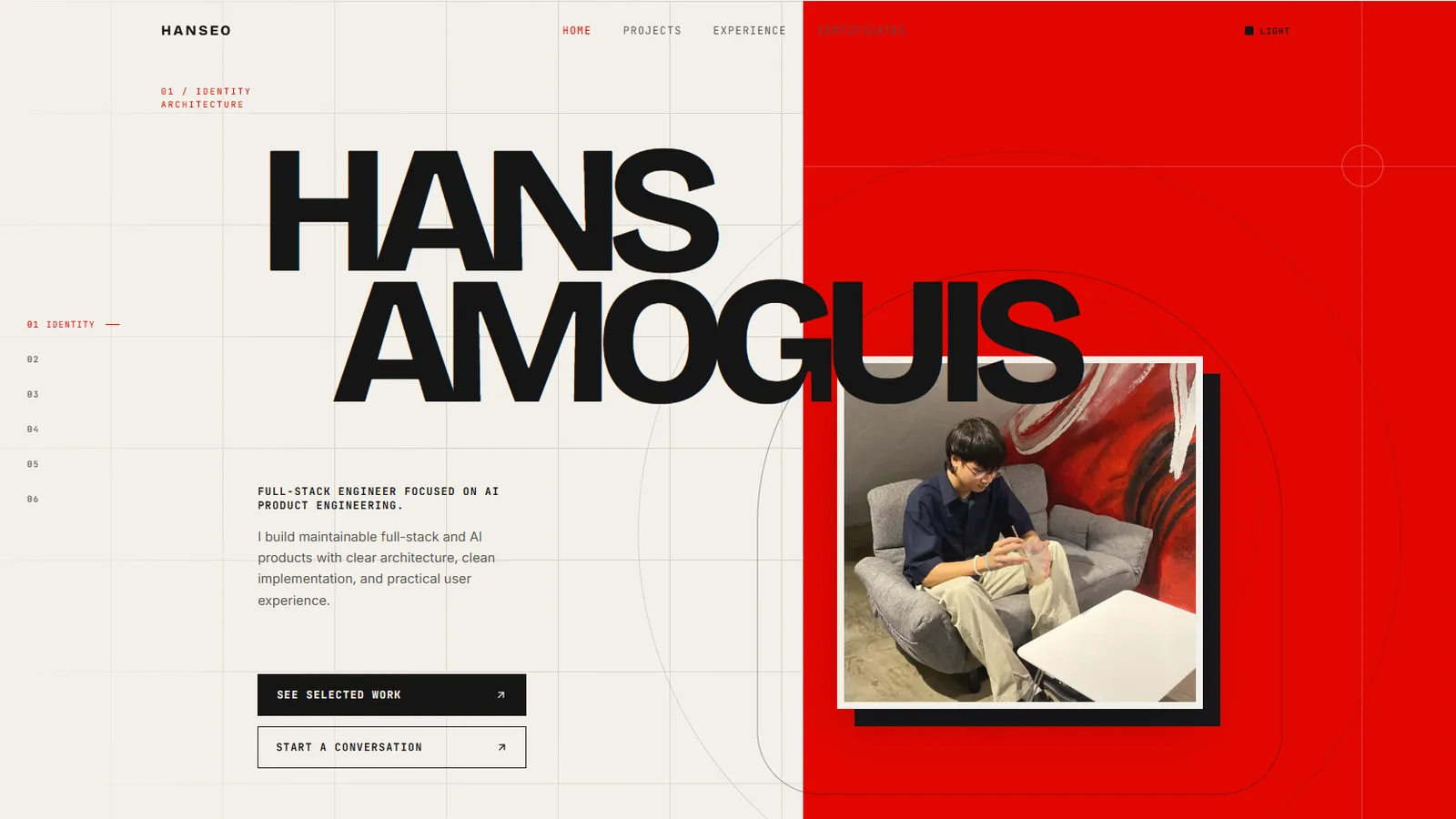 Hanseo portfolio website screenshot by Hans Amoguis