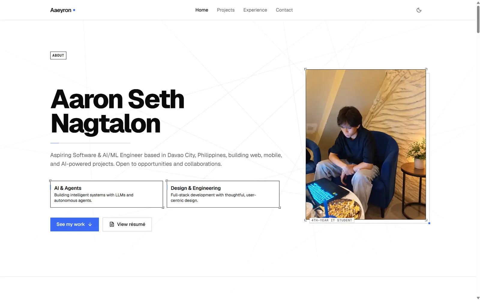 Aaeyron - Aspiring Software & AI Engineer portfolio screenshot