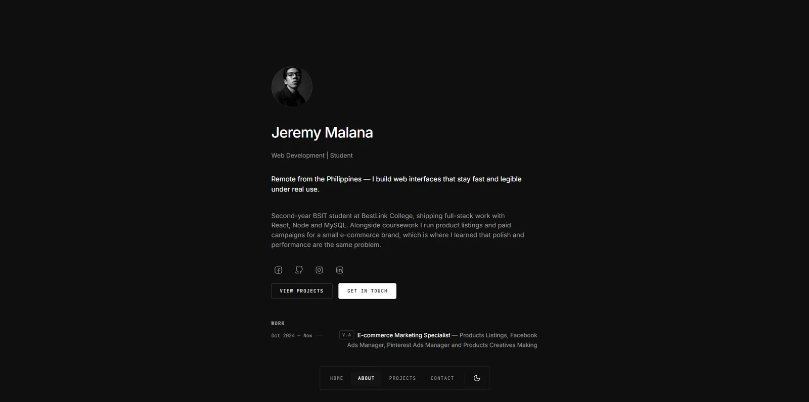 Web Developer portfolio screenshot